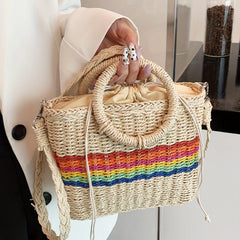 Large Capacity Straw Woven Shoulder Bag Crossbody Handbag