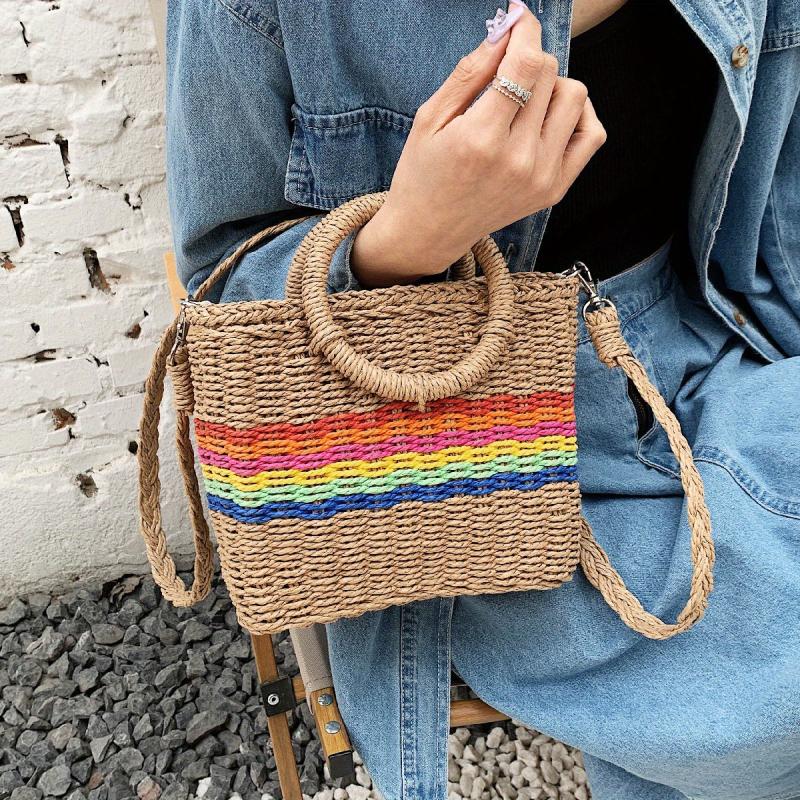 Large Capacity Straw Woven Shoulder Bag Crossbody Handbag