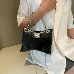 Metal Chain Butterfly Decor PU Leather Baguette Bag
