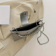 Metal Chain Butterfly Decor PU Leather Baguette Bag