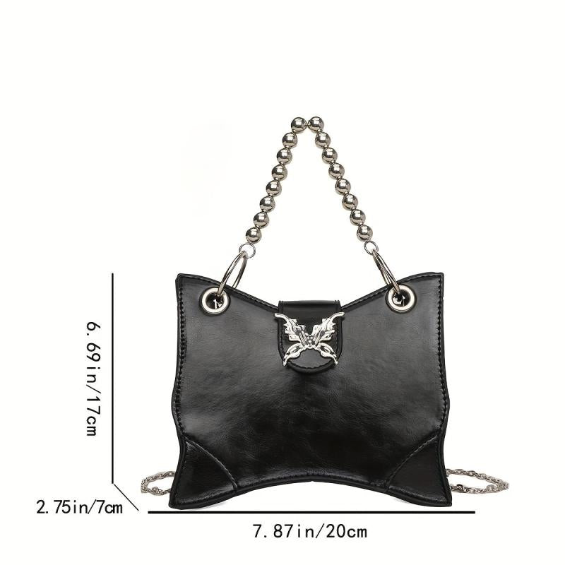 Metal Chain Butterfly Decor PU Leather Baguette Bag