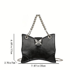 Metal Chain Butterfly Decor PU Leather Baguette Bag