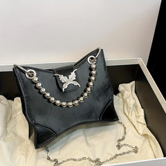 Metal Chain Butterfly Decor PU Leather Baguette Bag