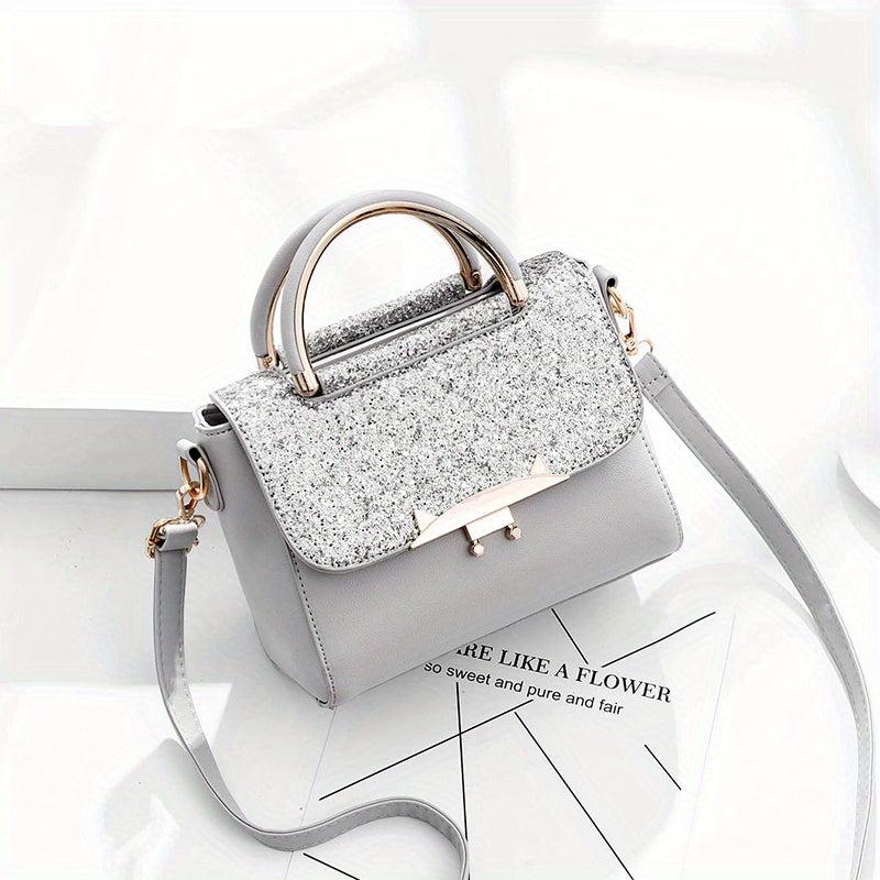 Glitter Decor Square Satchel Bag Flap Crossbody Bag