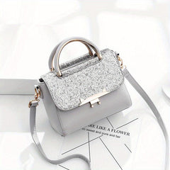 Glitter Decor Square Satchel Bag Flap Crossbody Bag