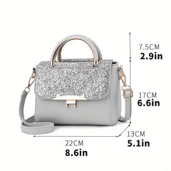 Glitter Decor Square Satchel Bag Flap Crossbody Bag