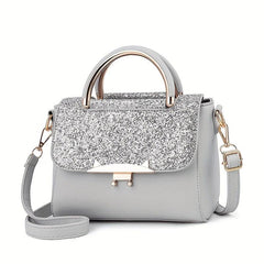 Glitter Decor Square Satchel Bag Flap Crossbody Bag