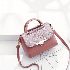 Glitter Decor Square Satchel Bag Flap Crossbody Bag