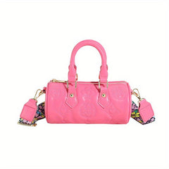 Flower Print Embossed Barrel Bag Stylish Shoulder Purse & Handbag
