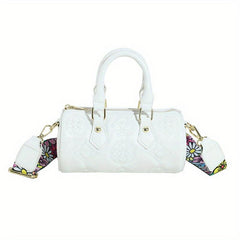 Flower Print Embossed Barrel Bag Stylish Shoulder Purse & Handbag