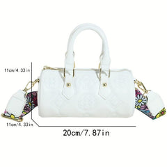 Flower Print Embossed Barrel Bag Stylish Shoulder Purse & Handbag