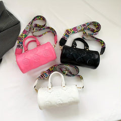 Flower Print Embossed Barrel Bag Stylish Shoulder Purse & Handbag