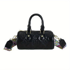 Flower Print Embossed Barrel Bag Stylish Shoulder Purse & Handbag