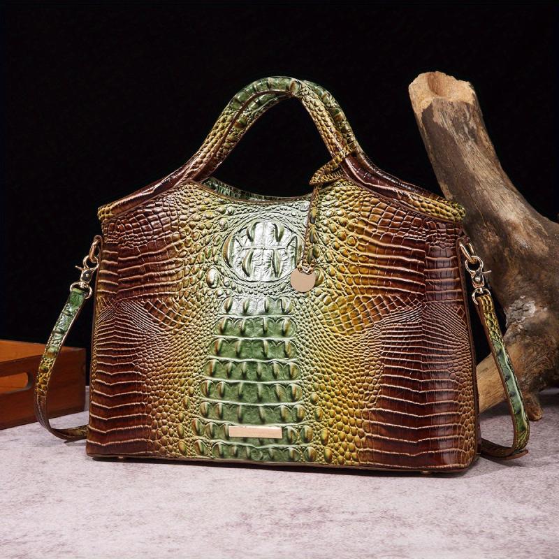 Crocodile Pattern Gradient Tote Bag Large Capacity Leather Satchel Shoulder Bag