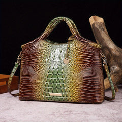 Crocodile Pattern Gradient Tote Bag Large Capacity Leather Satchel Shoulder Bag