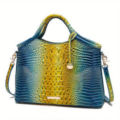 Crocodile Pattern Gradient Tote Bag Large Capacity Leather Satchel Shoulder Bag