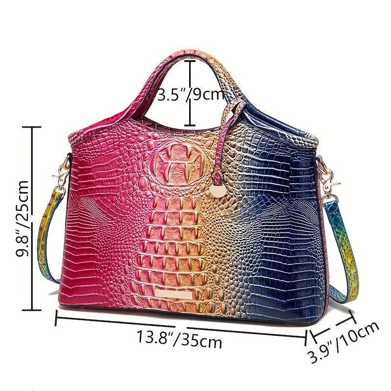Crocodile Pattern Gradient Tote Bag Large Capacity Leather Satchel Shoulder Bag