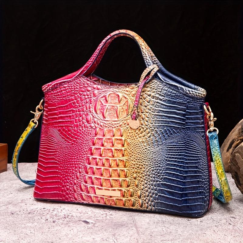 Crocodile Pattern Gradient Tote Bag Large Capacity Leather Satchel Shoulder Bag