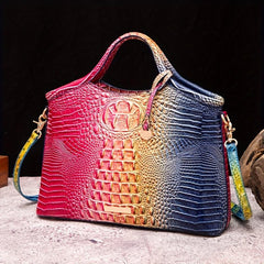 Crocodile Pattern Gradient Tote Bag Large Capacity Leather Satchel Shoulder Bag