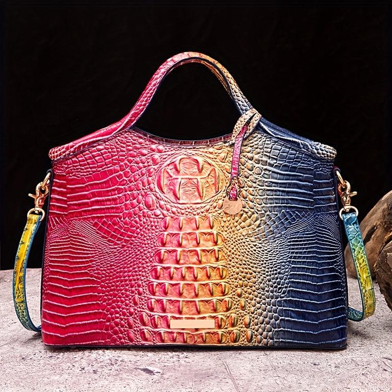 Crocodile Pattern Gradient Tote Bag Large Capacity Leather Satchel Shoulder Bag