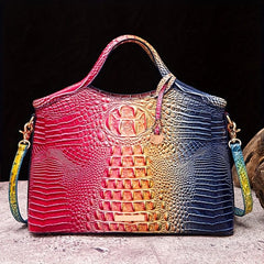 Crocodile Pattern Gradient Tote Bag Large Capacity Leather Satchel Shoulder Bag