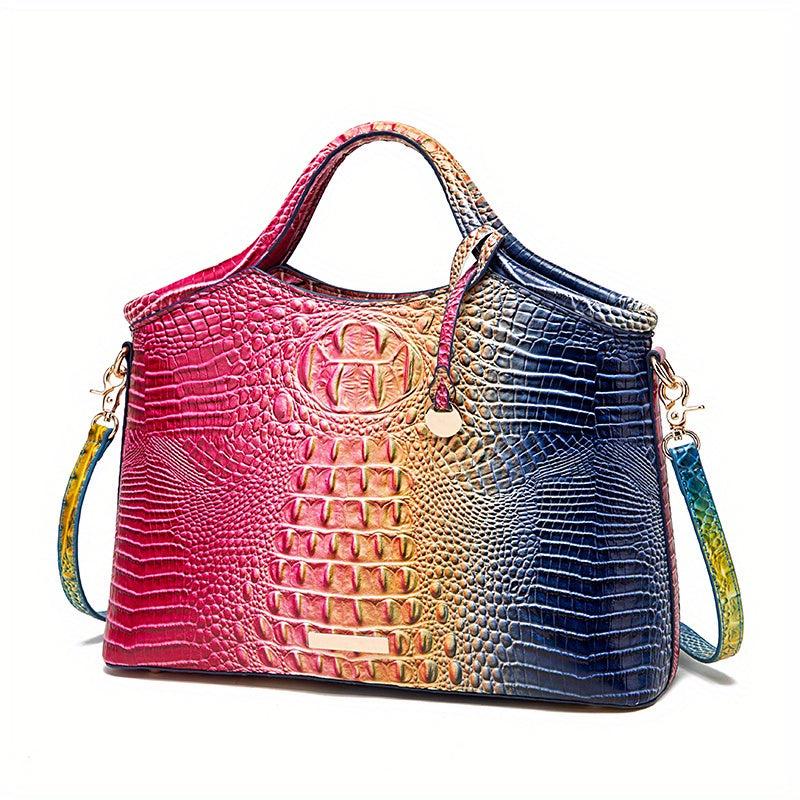 Crocodile Pattern Gradient Tote Bag Large Capacity Leather Satchel Shoulder Bag