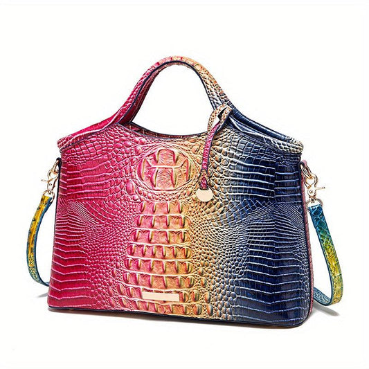 Crocodile Pattern Gradient Tote Bag Large Capacity Leather Satchel Shoulder Bag