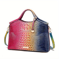 Crocodile Pattern Gradient Tote Bag Large Capacity Leather Satchel Shoulder Bag