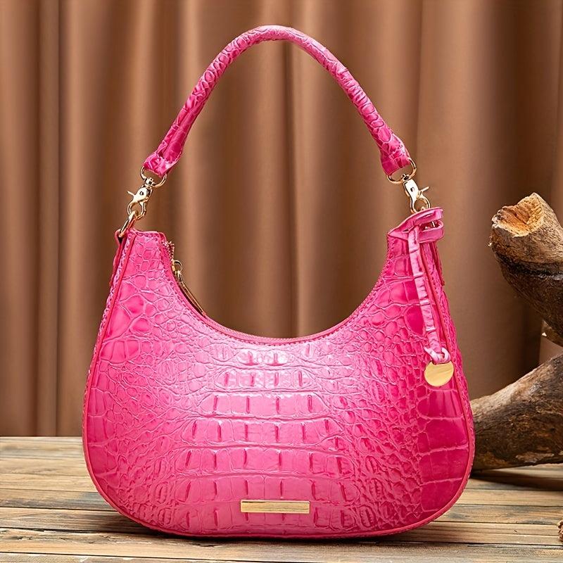 Crocodile Pattern Leather Shoulder Bag for Women
