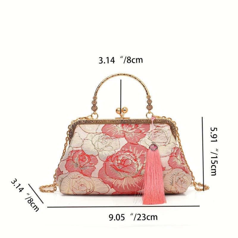 Hanfu Flower Embroidery Crossbody Bag Chinese Style Chain Purses