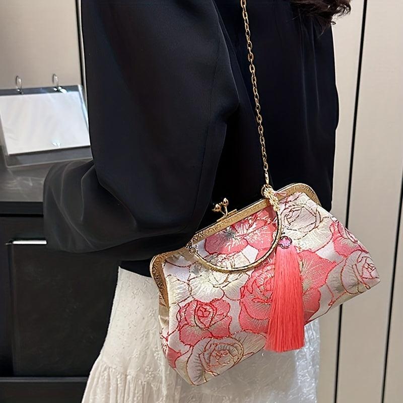 Hanfu Flower Embroidery Crossbody Bag Chinese Style Chain Purses