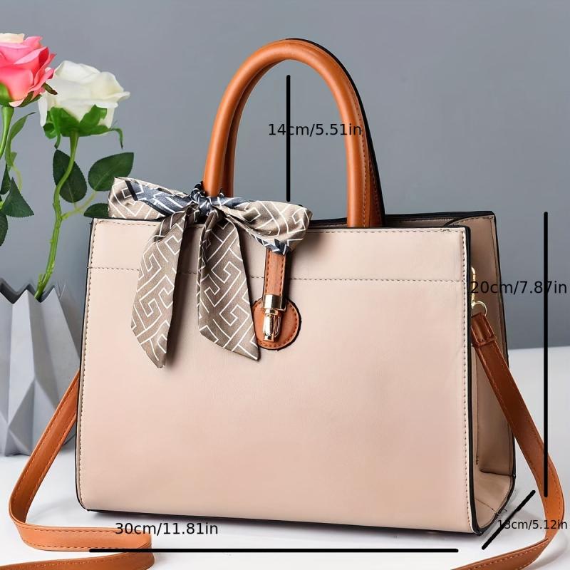 Scarf Decor Handbags Contrast Crossbody Bag Satchel Purses For Office