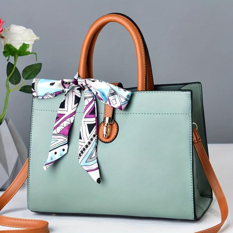 Scarf Decor Handbags Contrast Crossbody Bag Satchel Purses For Office