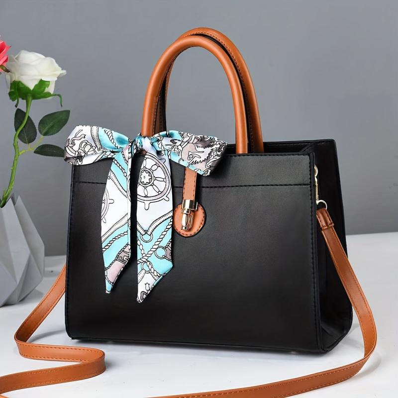 Scarf Decor Handbags Contrast Crossbody Bag Satchel Purses For Office