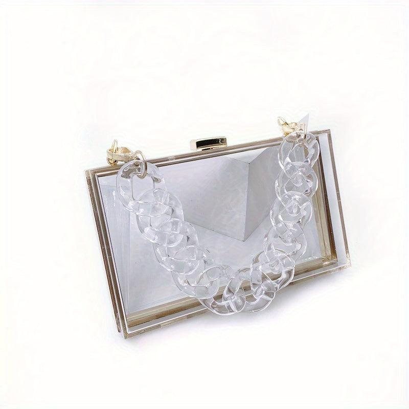 Acrylic Square Chain Clutch Clear Evening Bag Retro Vintage Handbag