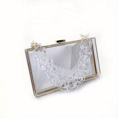 Acrylic Square Chain Clutch Clear Evening Bag Retro Vintage Handbag