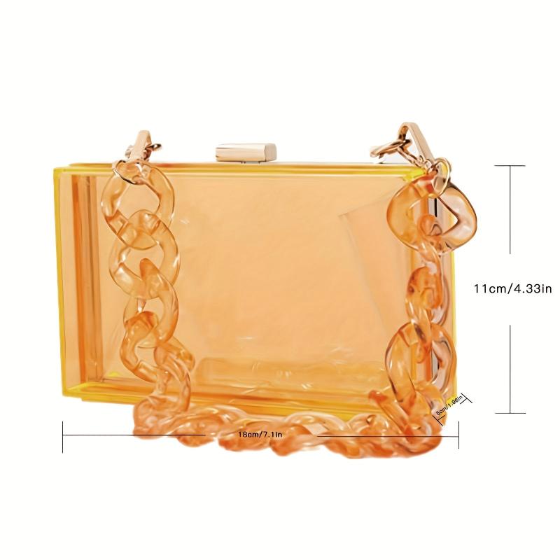 Acrylic Square Chain Clutch Clear Evening Bag Retro Vintage Handbag