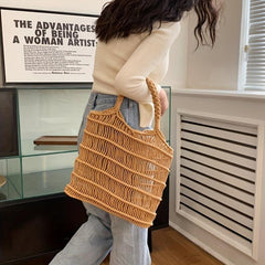 Hollow Knitted Hobo Bag Large Capacity Shoulder Handbag Summer Beach Travel