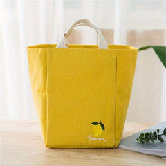 Fruit Embroidery Handbag Insulation Bag Double Handle Lunch Bento Bag