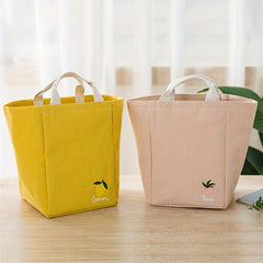 Fruit Embroidery Handbag Insulation Bag Double Handle Lunch Bento Bag