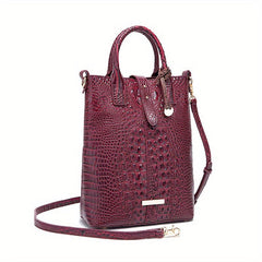 Crocodile Embossed Shoulder Bag Large Capacity Handbag Portable Square Purse