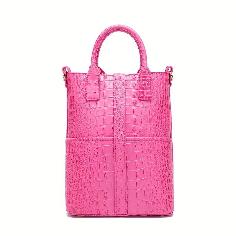 Crocodile Embossed Shoulder Bag Large Capacity Handbag Portable Square Purse