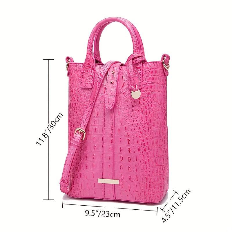 Crocodile Embossed Shoulder Bag Large Capacity Handbag Portable Square Purse