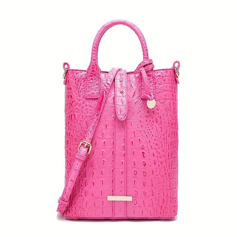 Crocodile Embossed Shoulder Bag Large Capacity Handbag Portable Square Purse