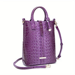 Crocodile Embossed Shoulder Bag Large Capacity Handbag Portable Square Purse