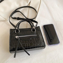 Crocodile Embossed Portable Shoulder Bag Top Handle Zipper Handbag