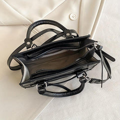 Crocodile Embossed Portable Shoulder Bag Top Handle Zipper Handbag
