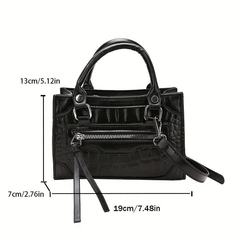 Crocodile Embossed Portable Shoulder Bag Top Handle Zipper Handbag