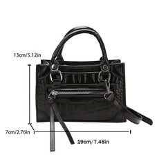 Crocodile Embossed Portable Shoulder Bag Top Handle Zipper Handbag