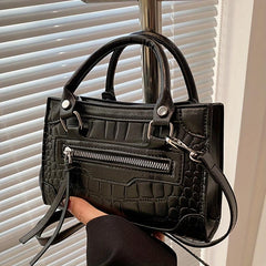 Crocodile Embossed Portable Shoulder Bag Top Handle Zipper Handbag